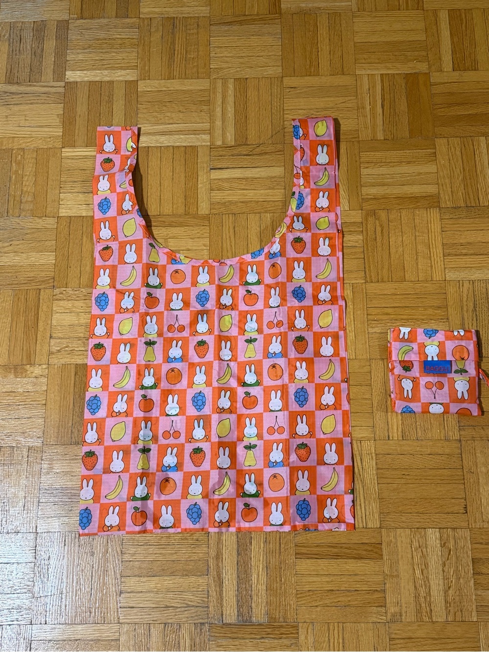 BAGGU pink/orange Miffy Pattern Reusable Tote Bag